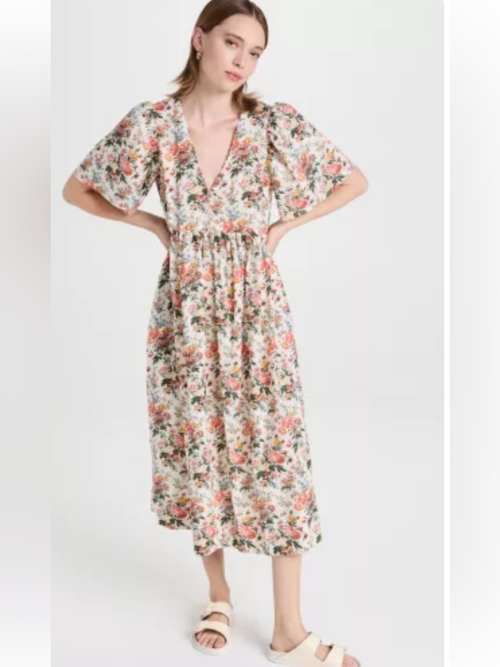 THE GREAT. The Wish Dress Floral V-Neck Flowy Midi Size Medium Boho Cottagecore - Picture 2 of 9
